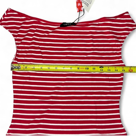 CIDER Red & White Striped Ribbed Cap Sleeve Top NWT - Picture 4 of 5